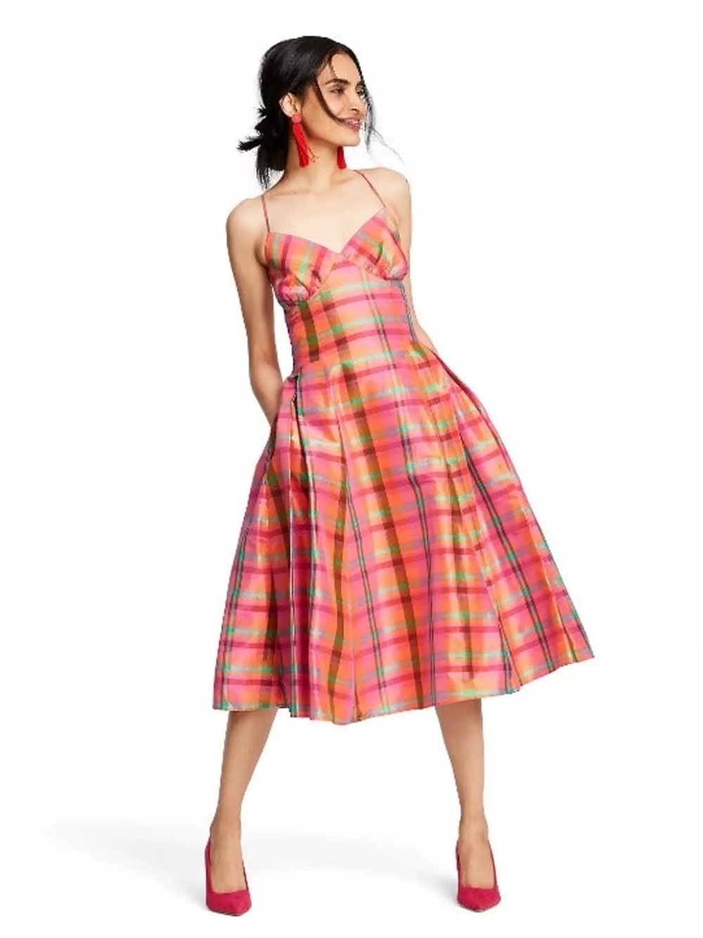 Isaac Mizrahi x Target Silk Madras Plaid Fit & Flare Midi Dress Size Small